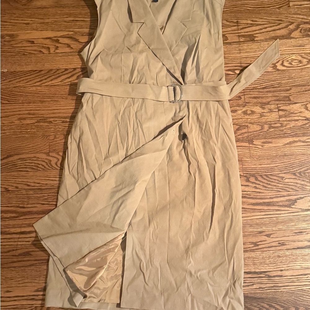 Boss Tan Sheath Midi Dress V-neck Sleeveless